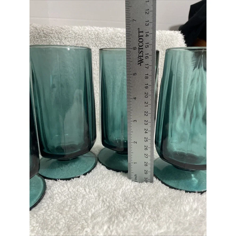 Set of 4 Vintage Colony Nouveau Riviera Blue Teal Octagonal Ice Tea Glasses READ